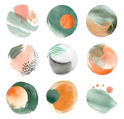Modern abstract watercolor designs with dynamic shapes in pastel colors