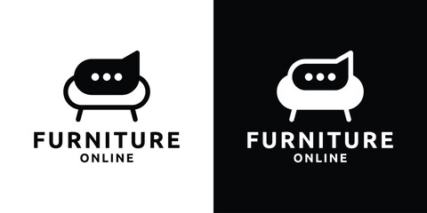creative logo design combination of chairs with chat, talk, furniture, online communication, logo design templates, symbols, icons, vectors, creative ideas.