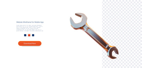 Sleek Metallic Wrench Isolated on Transparent Background. Realistic 3D illustration of a polished silver wrench, a symbol of repair and manual work. 3d Wrench of Metallic Mechanic Tool. Vector