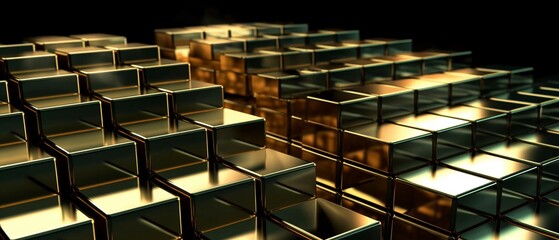 Gold bars glistening against the backdrop of infinite darkness , high resolution DSLR