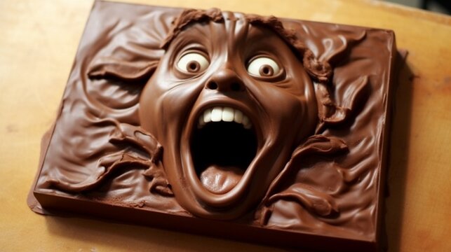 A silly chocolate making a hilarious face that simultaneously makes it laugh and cry