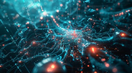 Illustrate the convergence of biology and technology in a futuristic cyber environment