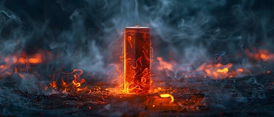 Battery Blaze: A Minimalist Warning on Lithium-ion Risks. Concept Technology, Lithium-ion batteries, Safety, Minimalist design, Warning messages - obrazy, fototapety, plakaty