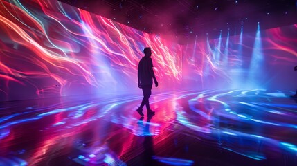 Illustrate the fusion of technology and entertainment in a futuristic online setting