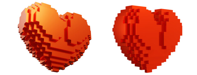 Pixelated Love Data: Showcase love in a pixelated way! This set of 3D voxel red hearts (transparent background) is perfect for Valentine's Day designs, love content, or data visualization.