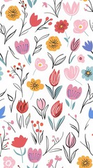 A seamless pattern of simple child's drawings, perfect for greeting cards or wallpaper