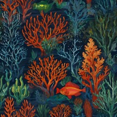 Fototapeta na wymiar an underwater beauty of coral reefs seamless pattern, generative ai