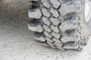 Profile of off-road auto car tire closeup