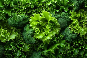 Fresh green leafy vegetable bunches on elegant black background, close up view for healthy eating concept - Powered by Adobe