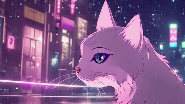 cat watching the city view, city pop, neon city, cat watching the raining, lofi, calming videos, nature videos, asmr, relaxing videos, japanese city view, cat watching raining, rainy night, rain ai