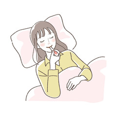 Illustration of a woman measuring her basal body temperature.