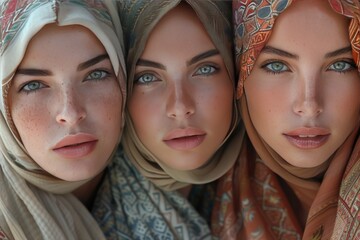 Close-up of three young women in hijabs