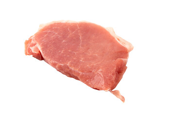 Raw pork pieces isolated on a white background.