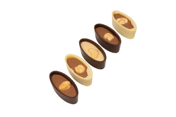 Chocolate candy with a nut isolated on a white background.