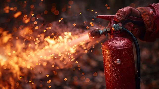 Capture a fire extinguisher being used to extinguish a controlled fire during a training exercise