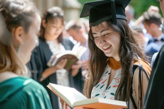 graduated students signing books for each other