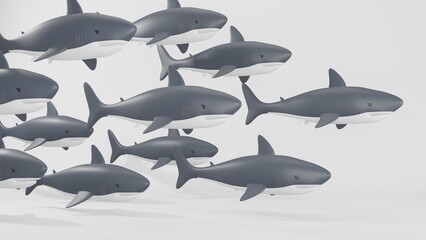 Naklejka premium White shark swim in group isolated in white background
