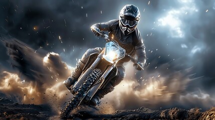 Fototapeta premium Exhilarating motocross race, dusty, sports action, offroad adrenaline