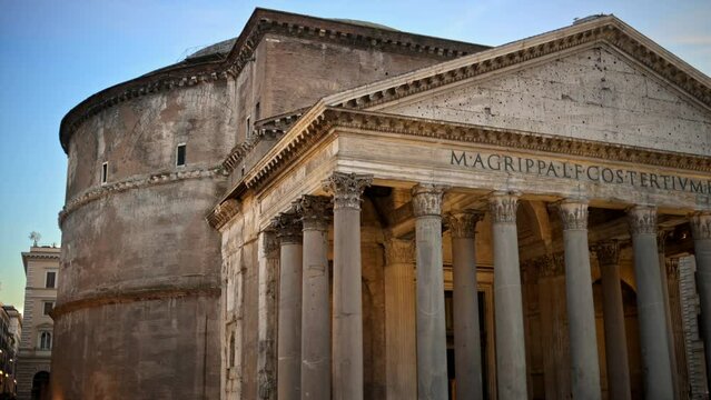 View of Pantheon at blue hour dawn in Rome, Italy
