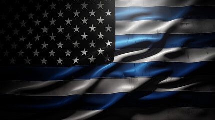 Elegant Thin Blue Line American Flag with Dark Background - obrazy, fototapety, plakaty