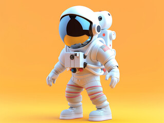 3d walking astronaut in white space suit and helmet