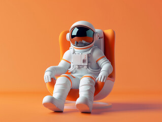 3d astronaut in the arm-chair in white space suit and helmet