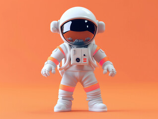 3d walking astronaut in white space suit and helmet. Front view. - obrazy, fototapety, plakaty