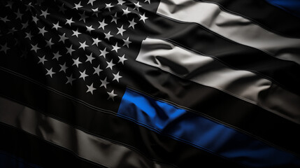 Draped Thin Blue Line American Flag with Black Background - obrazy, fototapety, plakaty