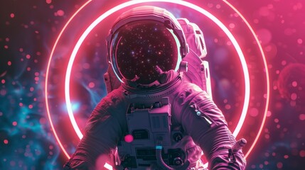astronaut falling in a neon circle in space concept wallpaper in high resolution