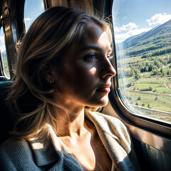 Female traveler traveling by train