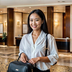 Female traveler arriving at hotel