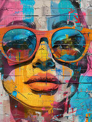 Vibrant Urban Graffiti Art: Abstract Colorful Face Illustration with Splatters and Bold Lines.