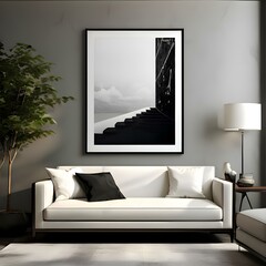 A mockup frame in modern living room with sofa with black and white theme
