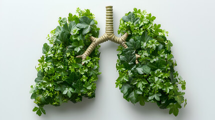 Human lungs are made with fresh green plant leaves and herbs, generative Ai