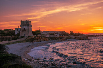 La Torretta beach on sunset in Bisceglie city in south Italy (Apulia, Italy)