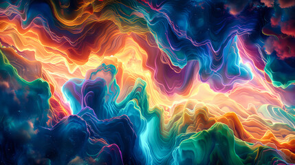 Abstract Artistic Explosion, Vibrant Clouds and Wispy Textures, Dreamlike Imagination in Motion, Multicolored Fantasy - obrazy, fototapety, plakaty