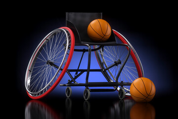 fauteuil roulant handisport avec balle de basket