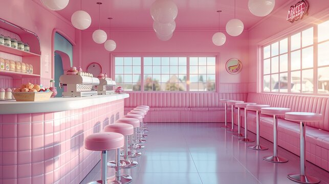 Illustrated background of a 90s ice cream parlor with vintage flavors and floating cones