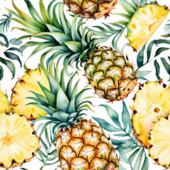 A seamless pineapple pattern in pastel watercolors for tropical-themed clipart