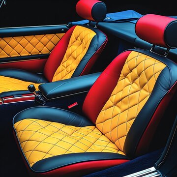Luxurious classic car interior, refined, automotive photography, vintage luxury