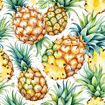 A seamless pineapple pattern in pastel watercolors for tropical-themed clipart