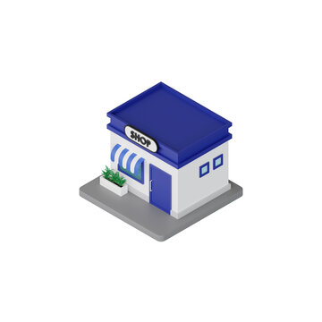 3DCG｜アイソメトリック｜ショップの建物の外観