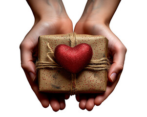 Female hand holding gift box with heart and transparent background png - 782190508