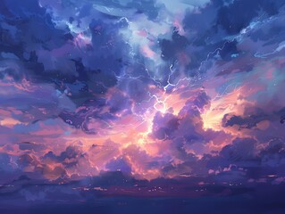Obraz na płótnie Canvas Cloudy sky with lightning, the dark atmosphere with a sky that is ready to rain