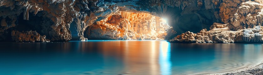 Secret underwater cave, mysterious, adventure photography, aquatic exploration - obrazy, fototapety, plakaty