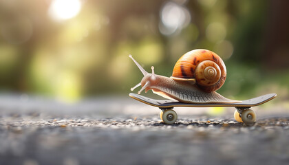 Little snail on a skateboard
