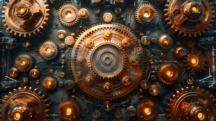 This steampunk copper banner features clockwork cogwheels as a background.