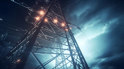 Illuminated power lines against a dramatic sky: The energy network in a digital era