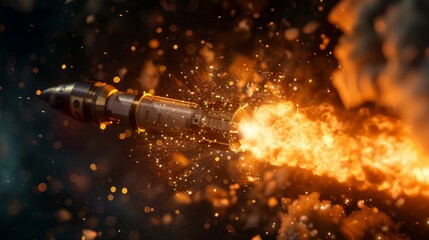A close-up shot capturing the intense moment of a dynamite explosion in the air, with flames and sparks illuminating the darkness - Powered by Adobe