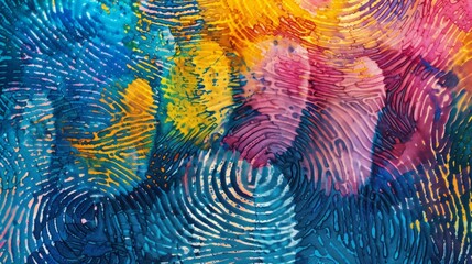 Detailed close-up view of a fingerprint on a wall, showing intricate patterns and lines in enhanced hues